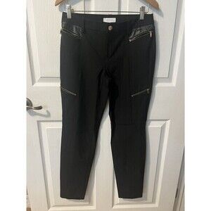 Cache Black Pants‎ With Gold Zippers, Faux Leather Accents Trouser Y2K, Sz 6